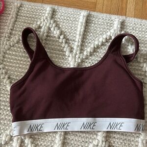Nike Burgundy Sports Bra with White Logo Band